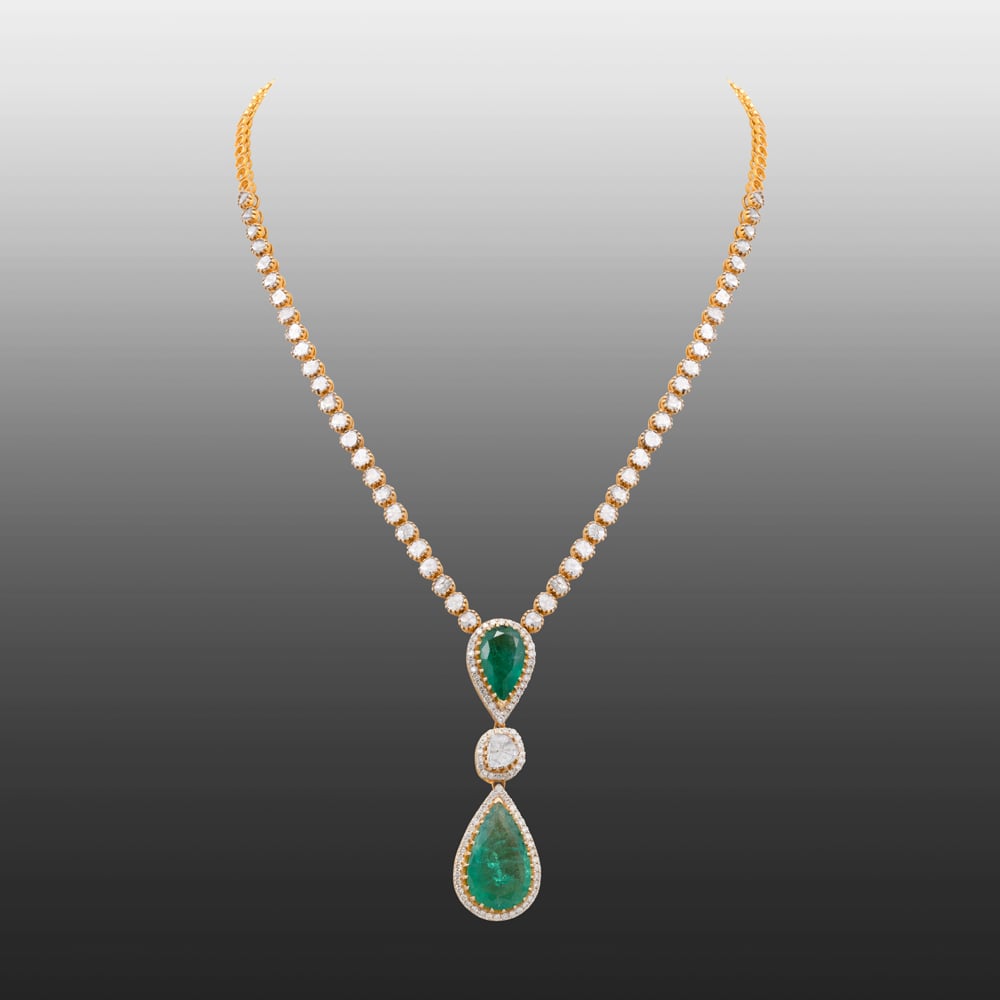 Claw-Set Emerald and Diamond Pendant Necklace